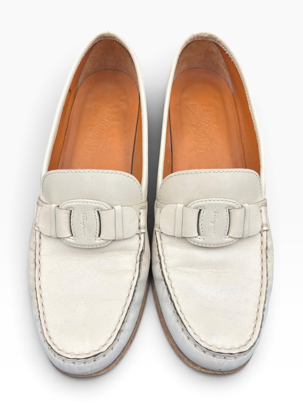 Salvatore Ferragamo SN 8017 Ivory Leather Loafers Size 10 B Made in Italy